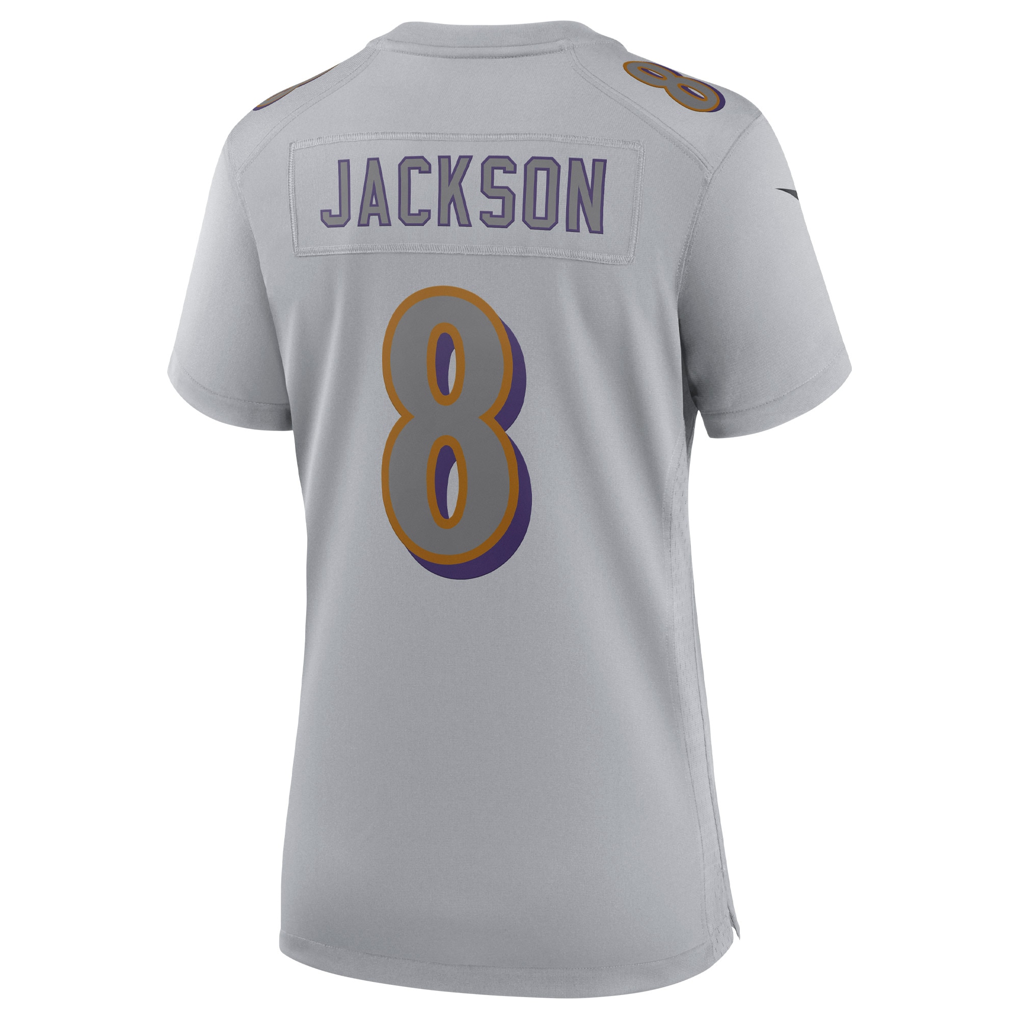 Lamar Jackson Baltimore Ravens Nike Women's Atmosphere Fashion Game Jersey - Gray - vstockx