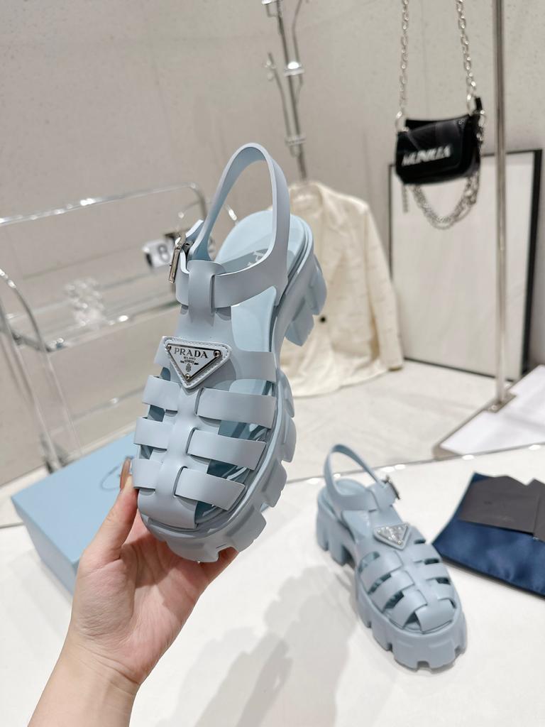 Prada Monolith Foam Rubber 55mm Sandals Light Blue - vstockx