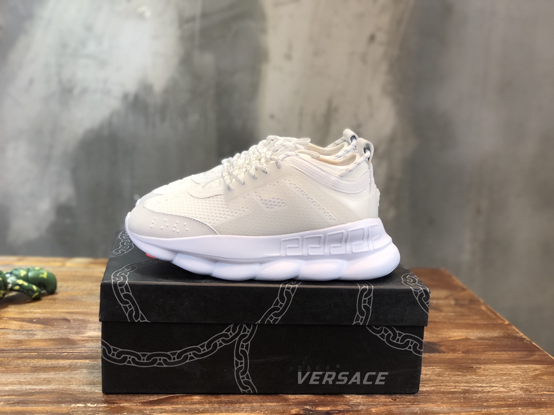 Versace Chain Reaction White Mesh Rubber Suede - vstockx