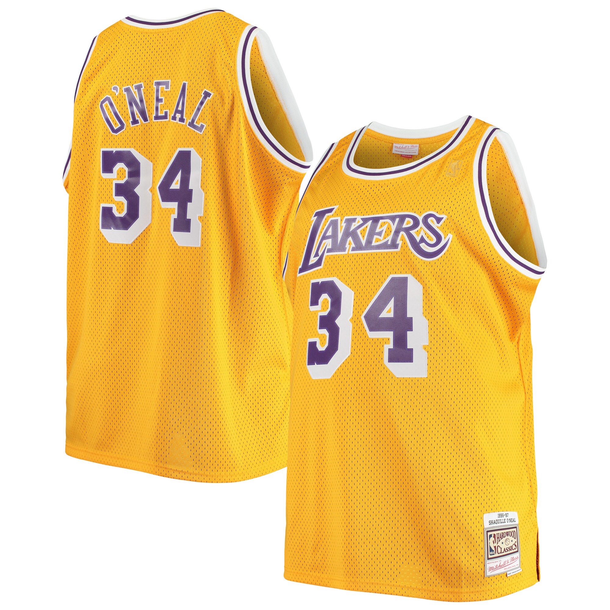 Shaquille O'Neal Los Angeles Lakers Mitchell & Ness Big & Tall Hardwood Classics Jersey - Gold - vstockx