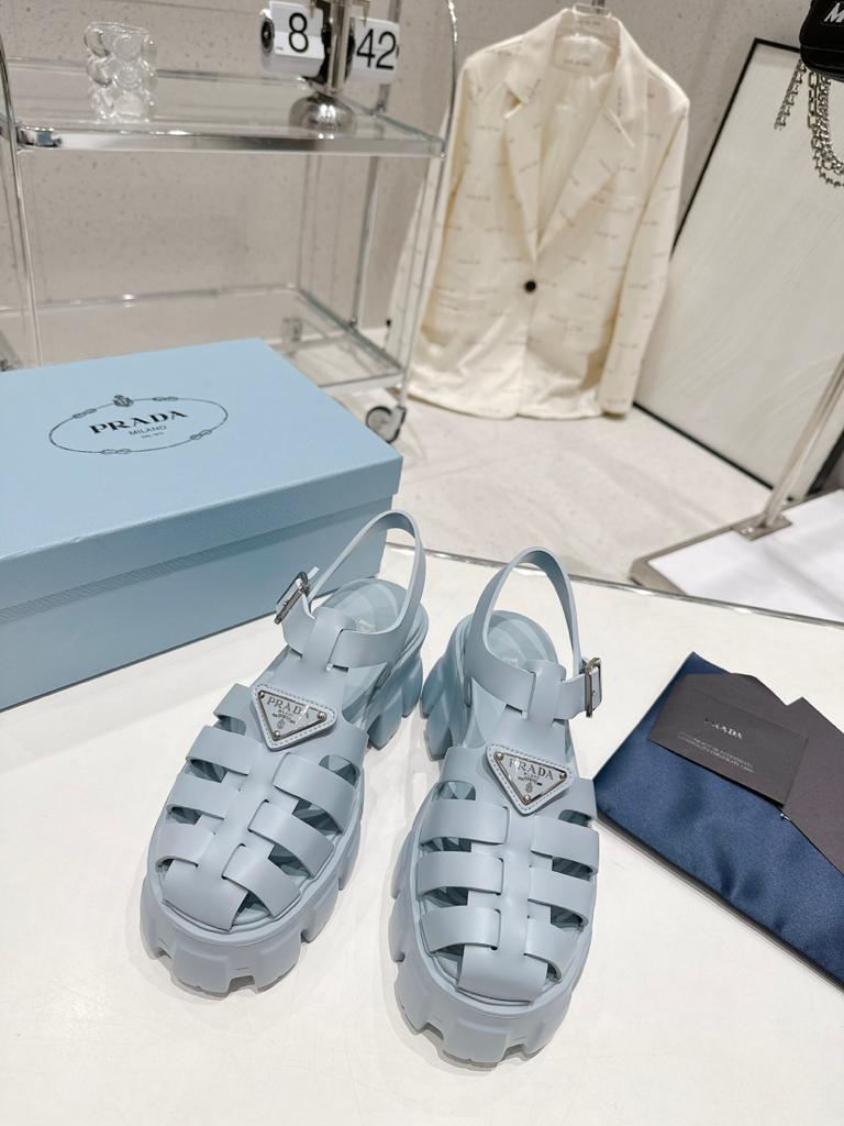 Prada Monolith Foam Rubber 55mm Sandals Light Blue - vstockx