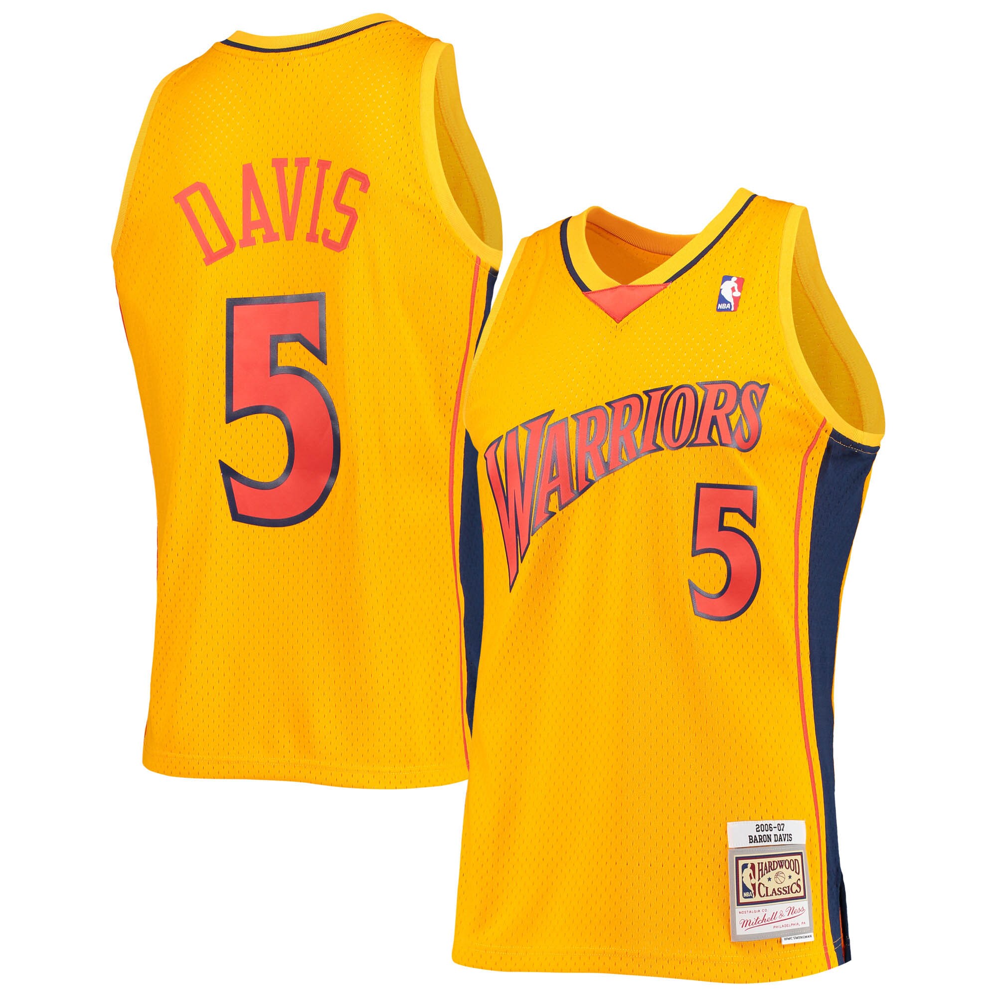 Baron Davis Golden State Warriors Mitchell & Ness Hardwood Classics Reload 2.0 Swingman Jersey - Gold - vstockx