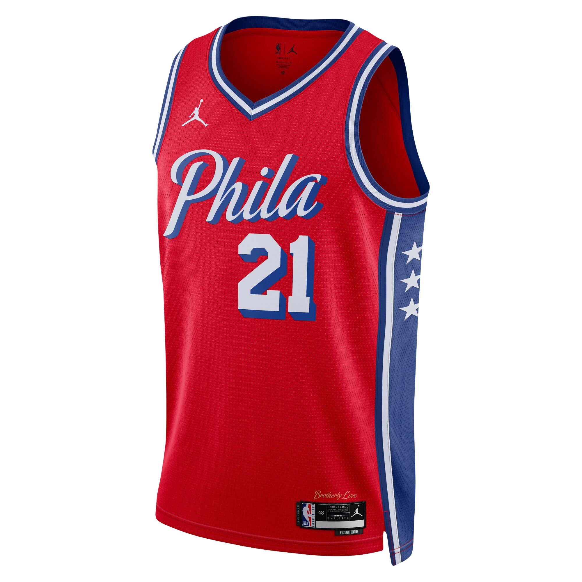 Joel Embiid Philadelphia 76ers Jordans Brand Unisex Swingman Jersey - Statement Edition - Red - vstockx