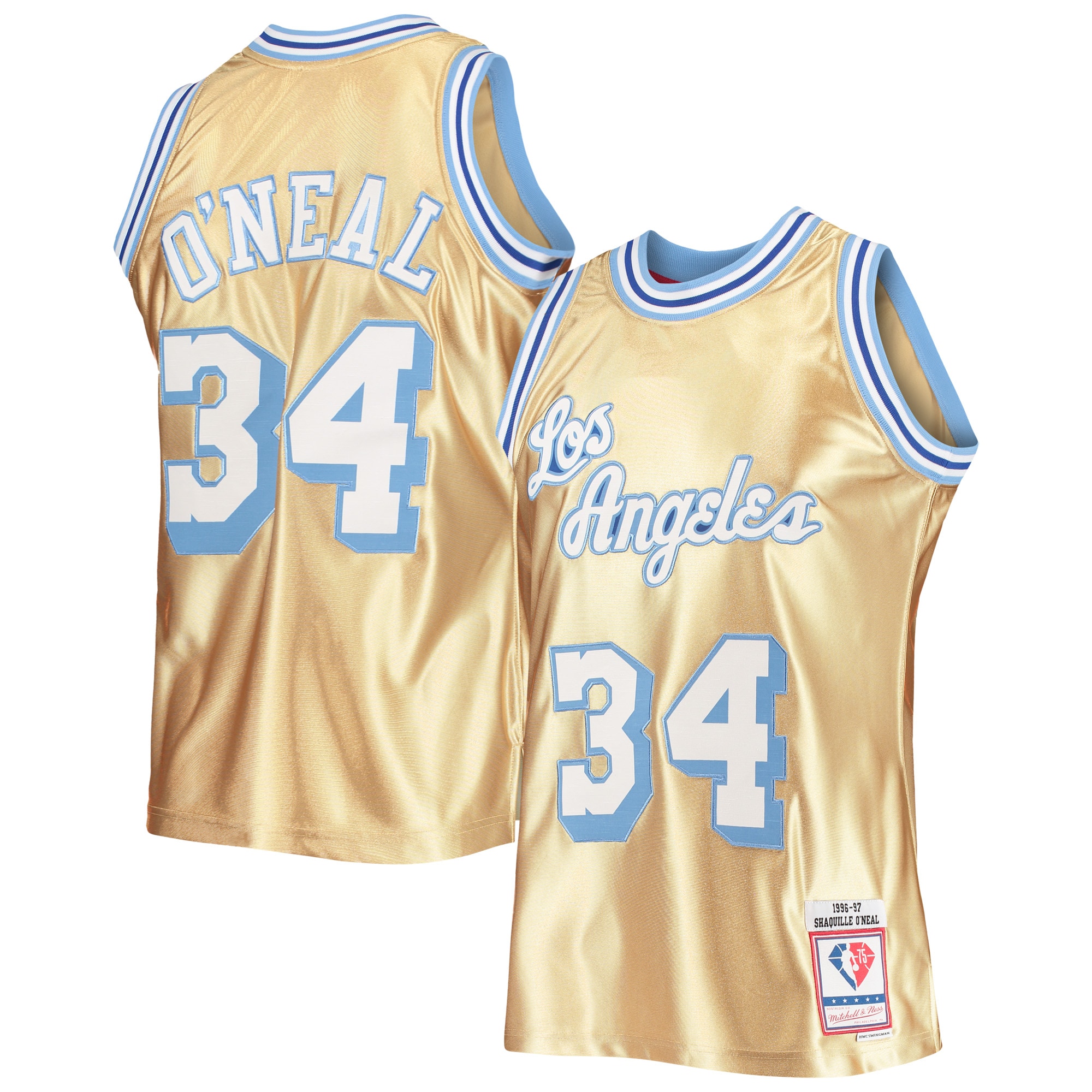 Shaquille O'Neal Los Angeles Lakers Mitchell & Ness 75th Anniversary 1996/97 Hardwood Classics Swingman Jersey - Gold - vstockx