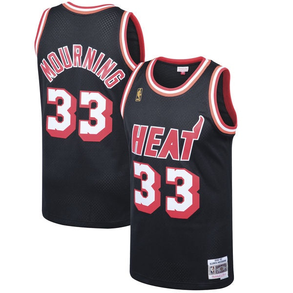 Men's Miami Heat Alonzo Mourning Mitchell & Ness Black 1996-97 Hardwood Classics Swingman Jersey - vstockx