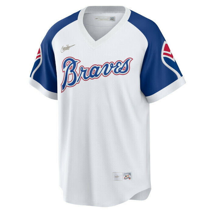 Men's Atlanta Braves Hank Aaron Cooperstown Collection Home Replica Cool Base Jersey - vstockx