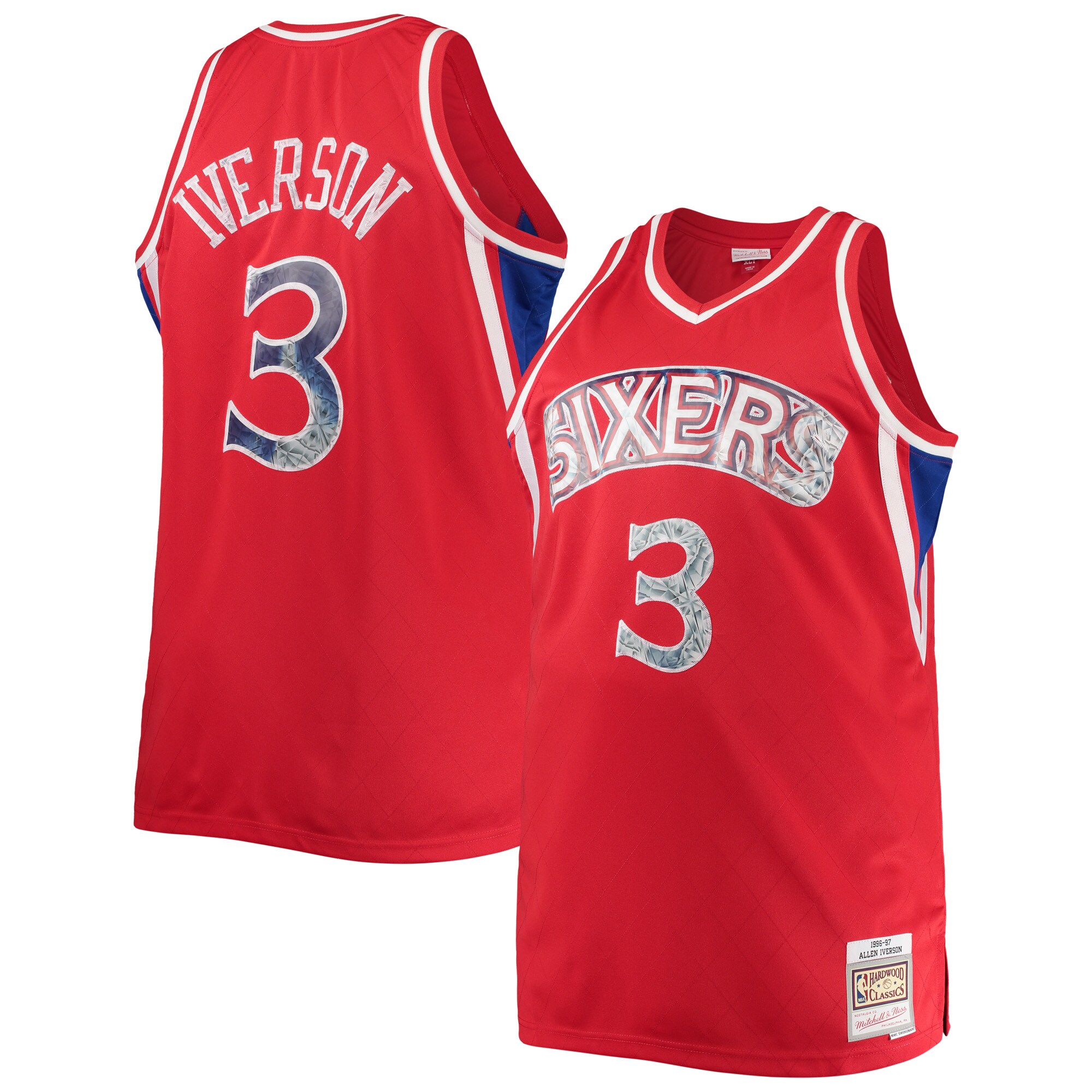 Allen Iverson Philadelphia 76ers Mitchell & Ness Big & Tall 1996-97 NBA 75th Anniversary Diamond Swingman Jersey - Red - vstockx