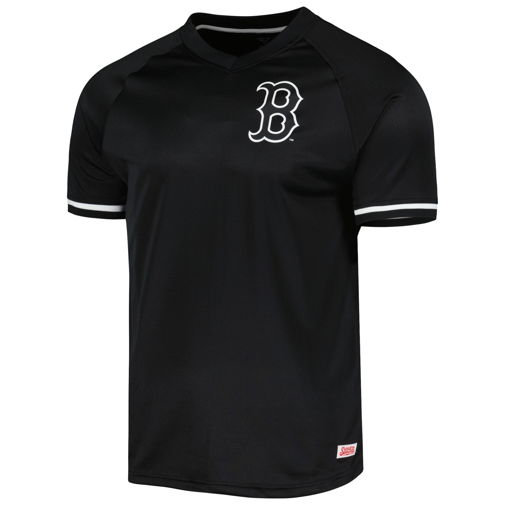 Boston Red Sox Stitches Black Raglan V-Neck Jersey - vstockx