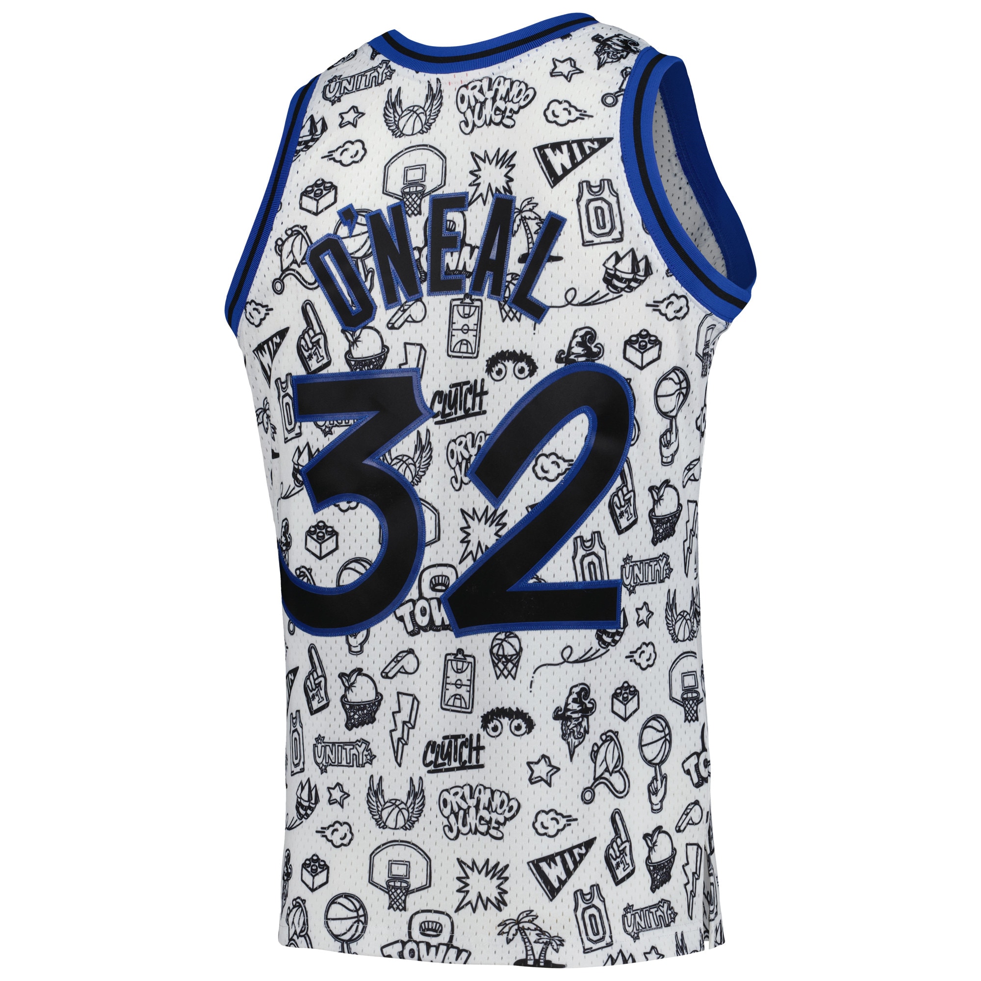 Shaquille O'Neal Orlando Magic Mitchell & Ness 1994/95 Hardwood Classics Doodle Swingman Player Jersey - White - vstockx
