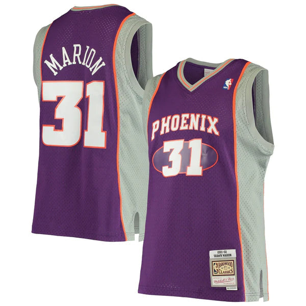 Men's Phoenix Suns Shawn Marion Mitchell & Ness Purple 2001-02 Hardwood Classics Swingman Jersey - vstockx