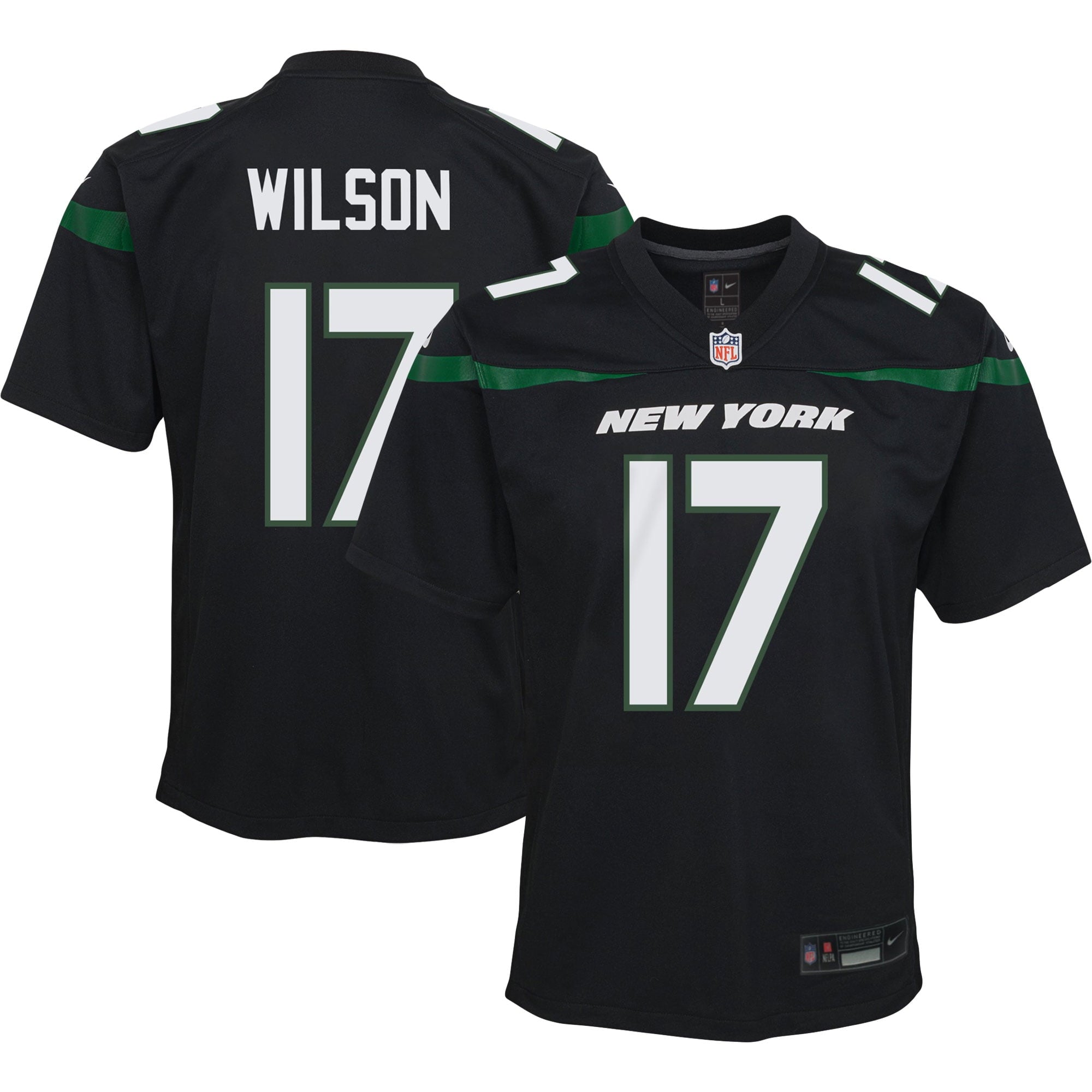 Youth Nike Garrett Wilson Black New York Jets Game Jersey - vstockx