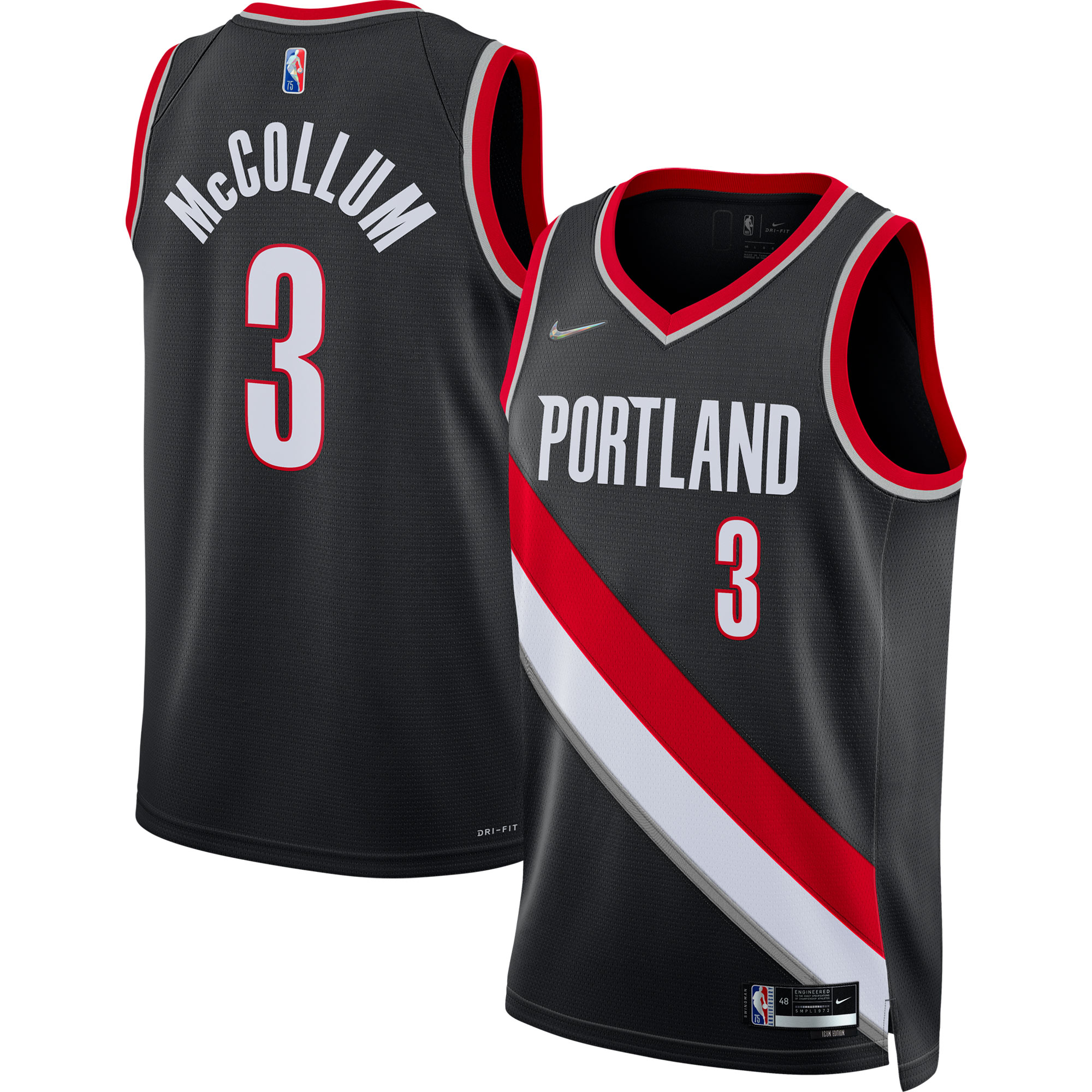 C.J. McCollum Portland Trail Blazers Nike 2021/22 Diamond Swingman Jersey - Icon Edition - Black - vstockx