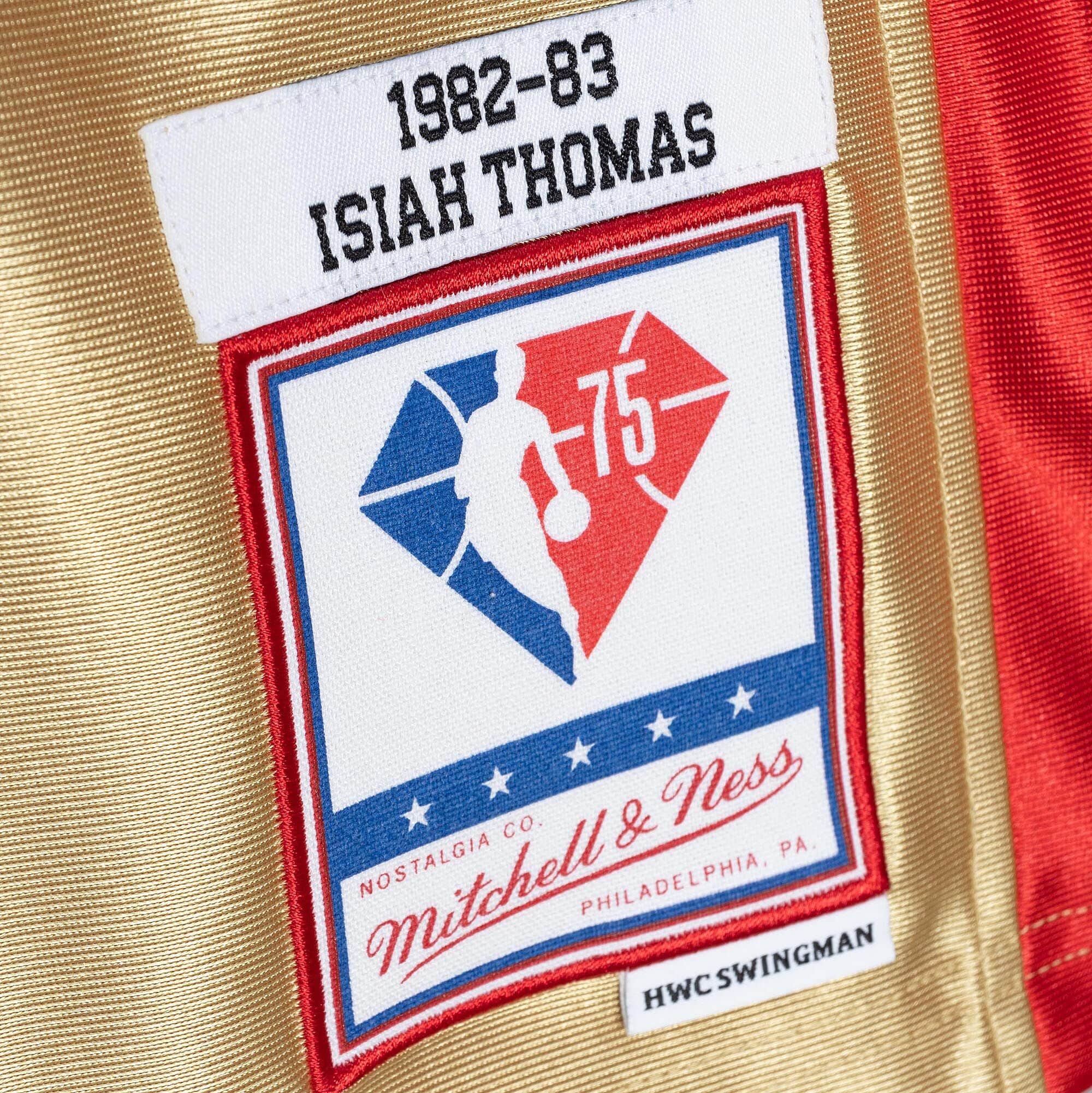 75th Anniversary Gold Swingman Isiah Thomas Detroit Pistons 1982-83 Jersey - vstockx