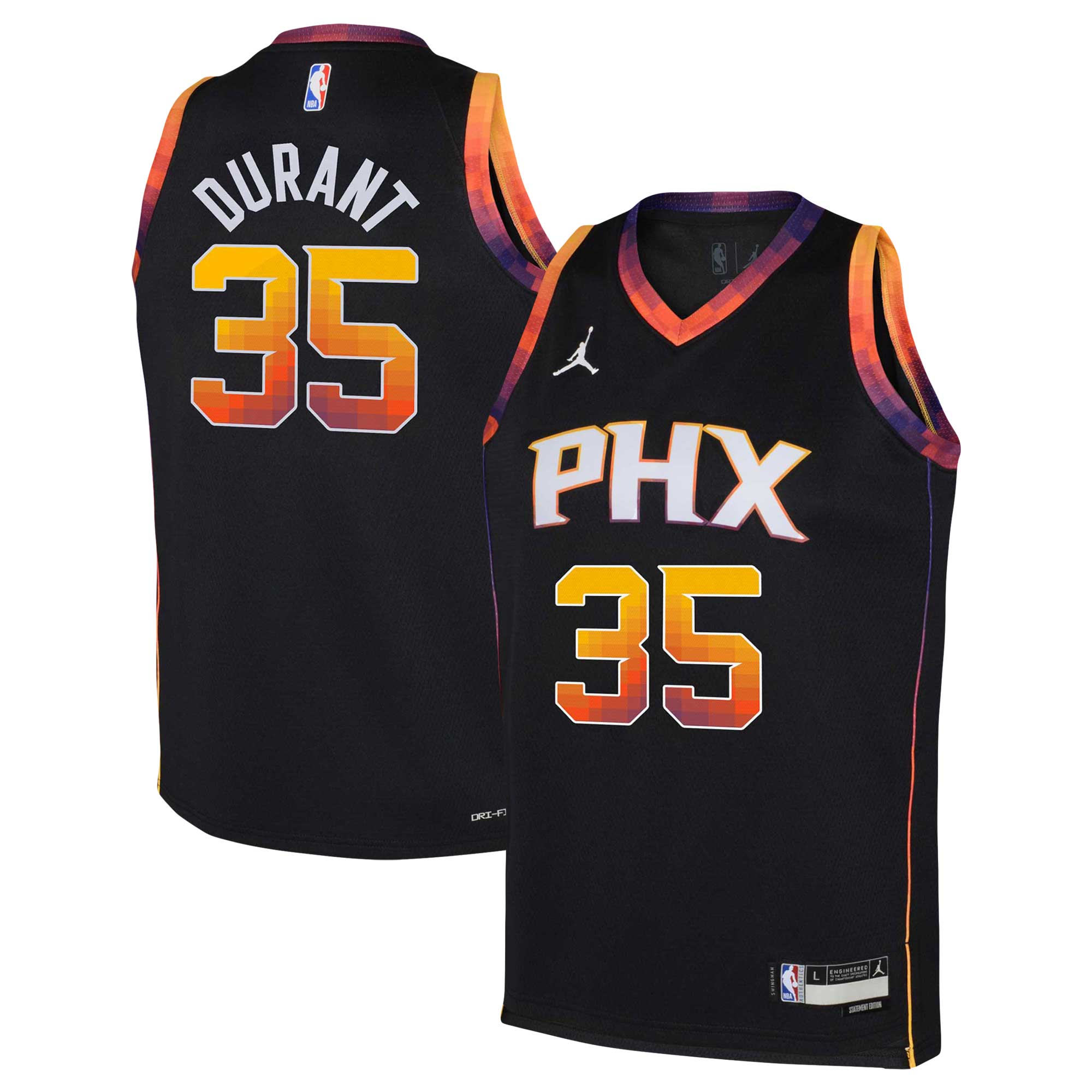 Kevin Durant Phoenix Suns Jordans Brand Youth 2022/23 Swingman Jersey - Statement Edition - Black - vstockx
