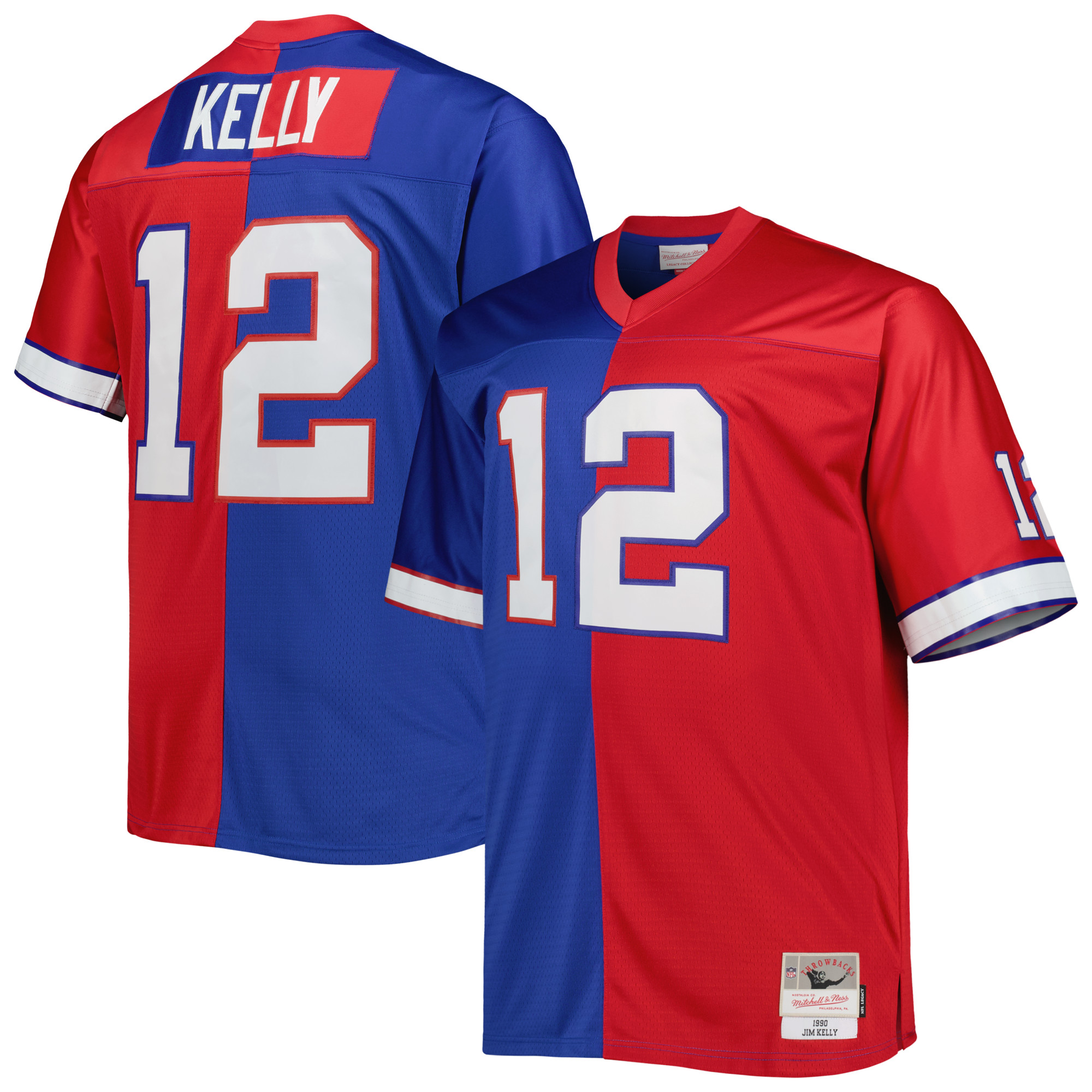 Jim Kelly Buffalo Bills Mitchell & Ness Big & Tall Split Legacy Retired Player Replica Jersey - Royal/Red - vstockx