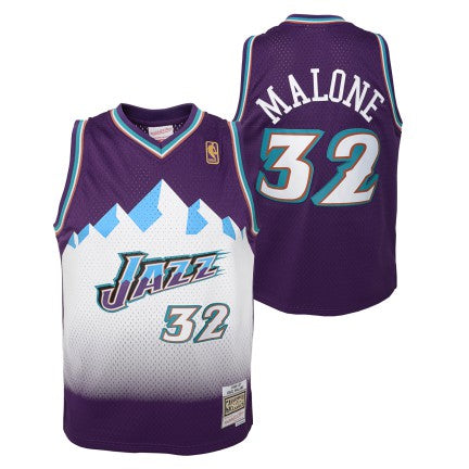 Youth Utah Jazz Karl Malone Mitchell & Ness Purple 1996-97 Hardwood Classics Swingman Jersey - vstockx