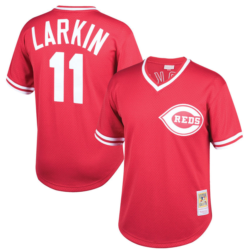 Men's Barry Larkin Cincinnati Reds Mitchell & Ness Cooperstown Collection Authentic Mesh Batting Practice Jersey - Red - vstockx