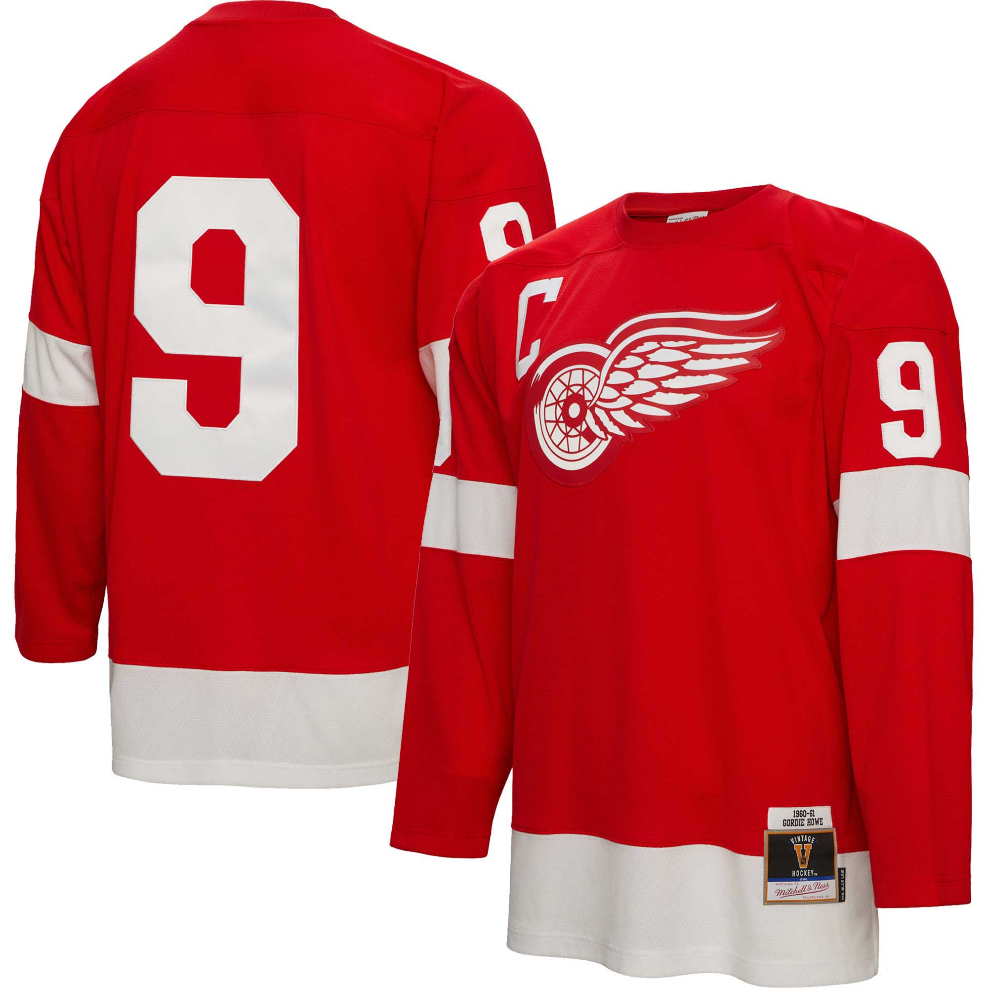 Gordie Howe Detroit Red Wings Mitchell & Ness Big & Tall 1960 Captain Patch Blue Line Player Jersey - Red - vstockx