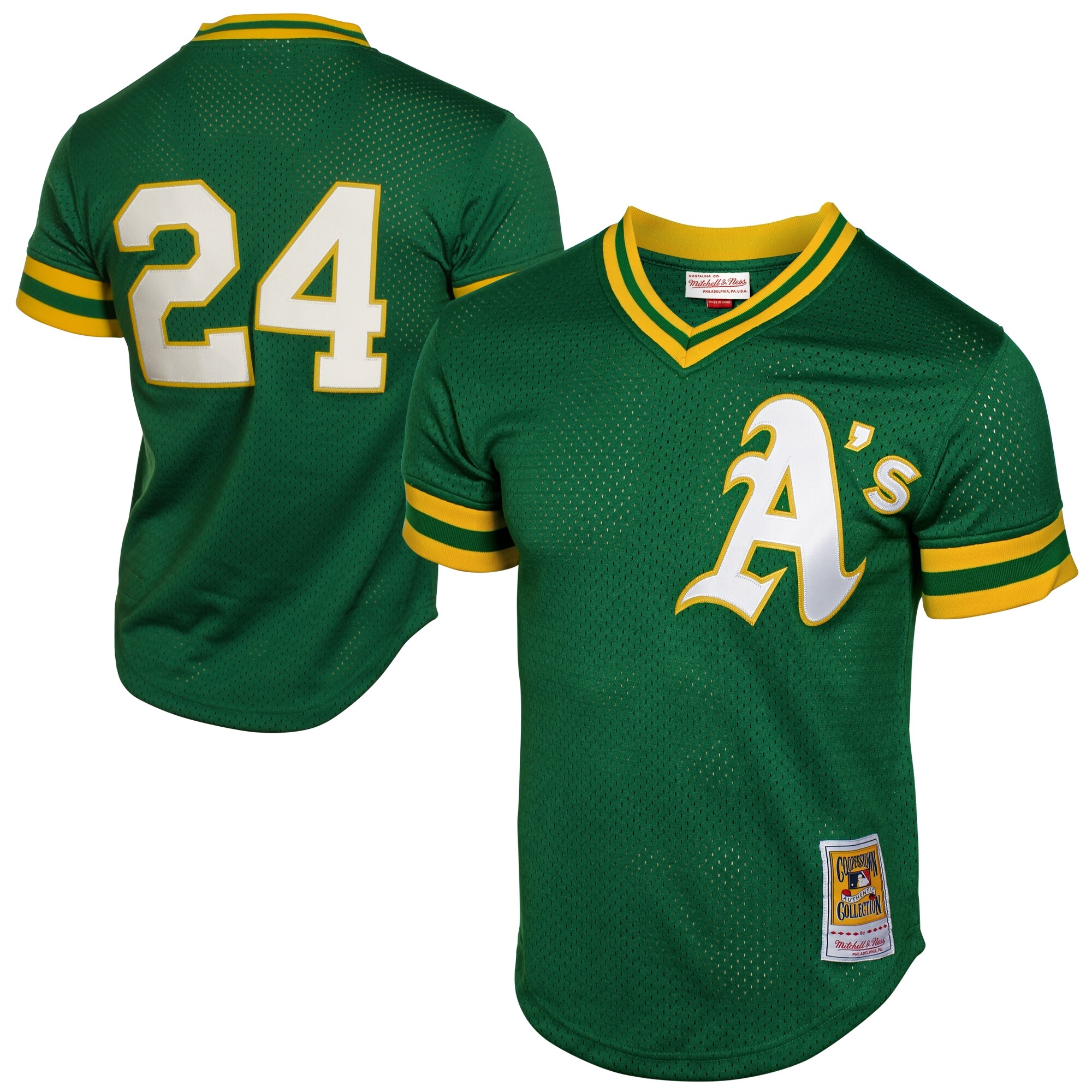 Rickey Henderson Oakland Athletics Mitchell & Ness 1991 Cooperstown Mesh Batting Practice Jersey - Green - vstockx