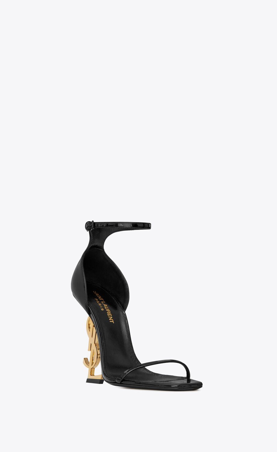 SAINT LAURENT OPYUM SANDALS IN PATENT LEATHER BLACK - vstockx