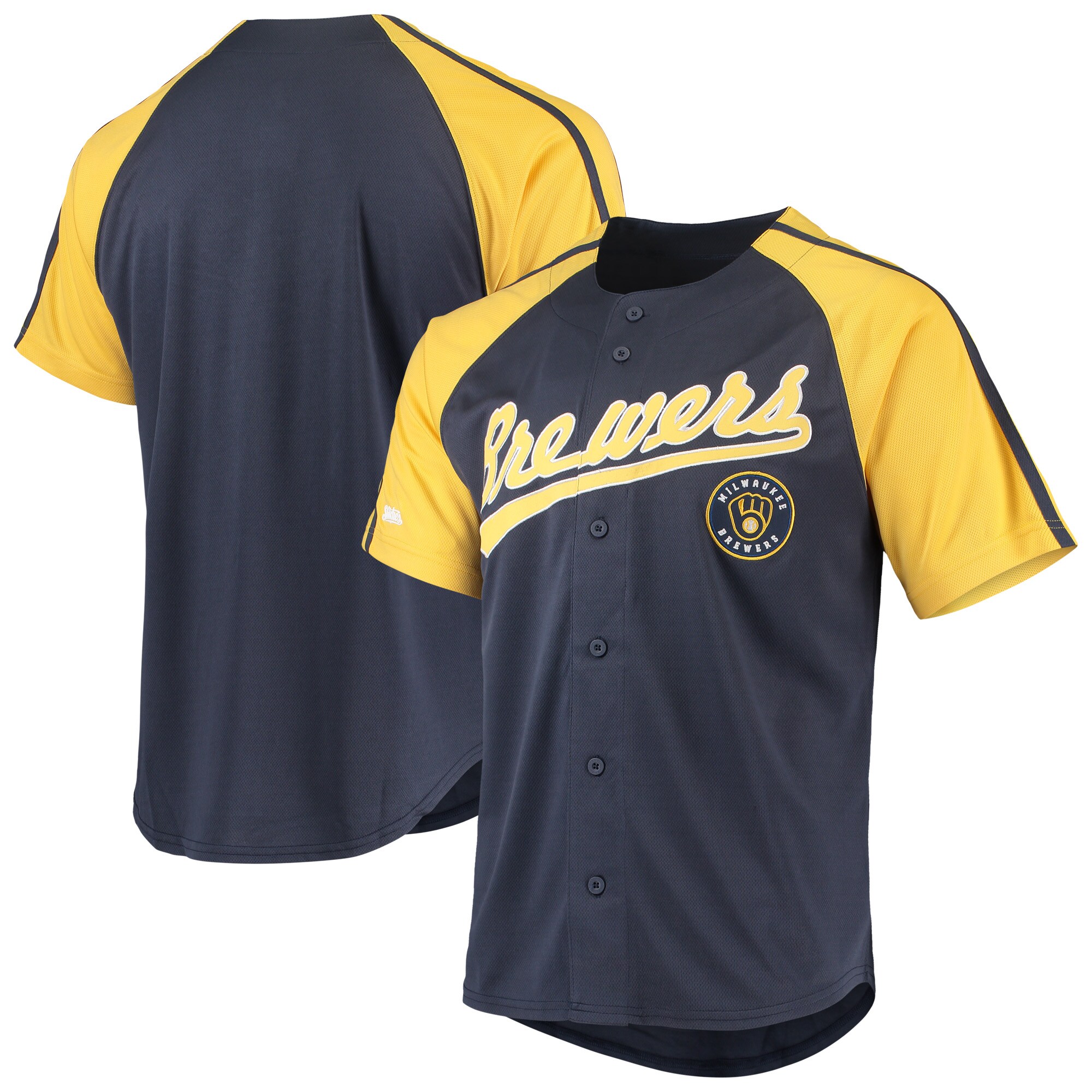 Milwaukee Brewers Stitches Button-Down Raglan Replica Jersey - Navy - vstockx