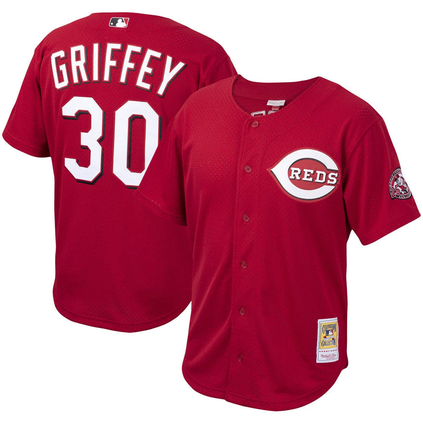 Youth Cincinnati Reds Ken Griffey Jr. Mitchell & Ness Red Cooperstown Collection Batting Practice Jersey - vstockx