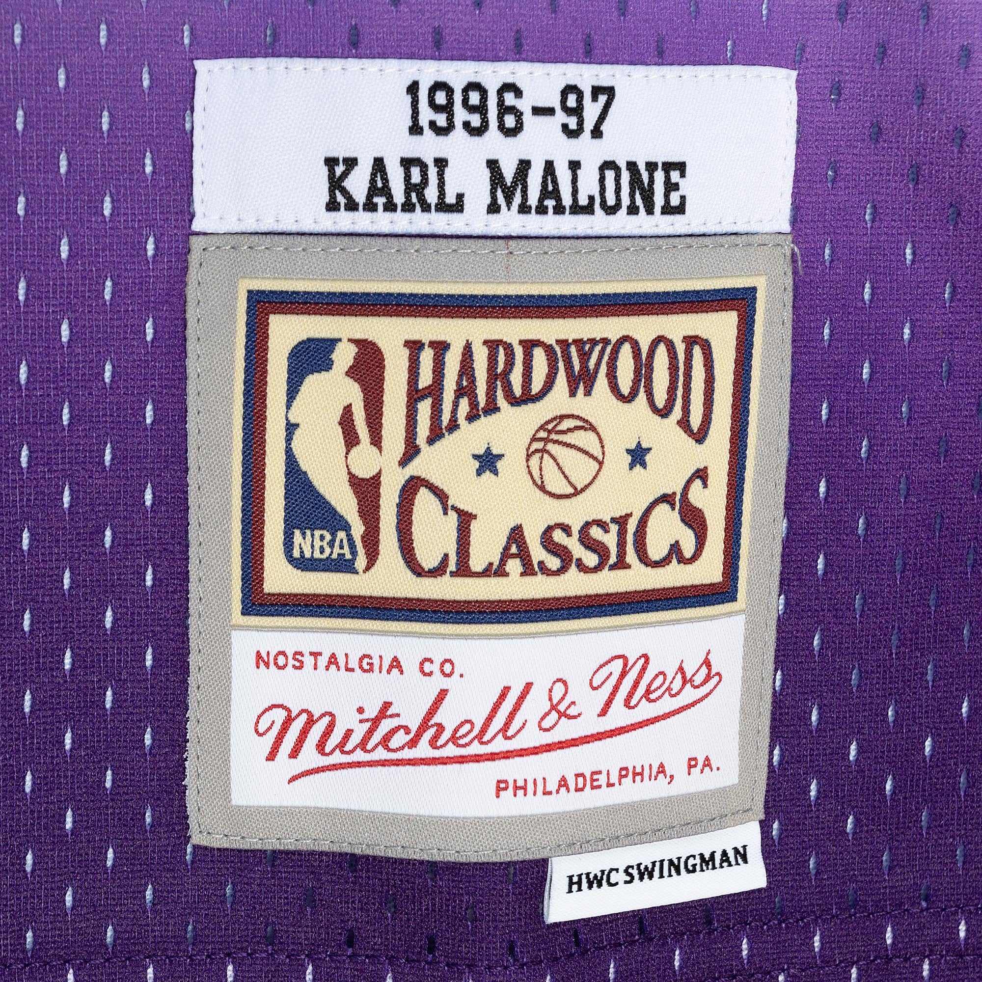 Karl Malone Utah Jazz Mitchell & Ness Hardwood Classics 1996/97 Split Swingman Jersey - Purple/Turquoise - vstockx