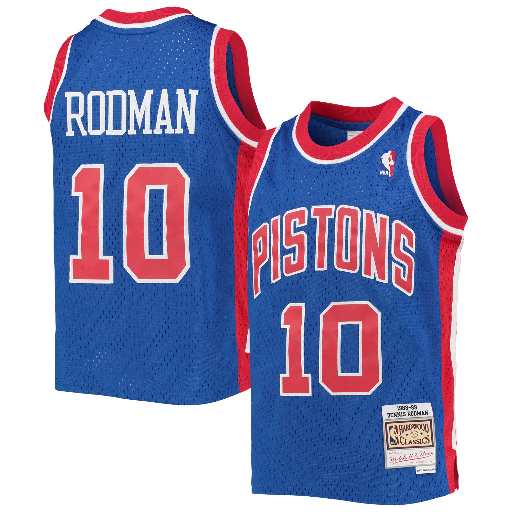 Dennis Rodman Detroit Pistons Mitchell & Ness Youth 1988/89 Hardwood Classics Swingman Jersey - Blue - vstockx