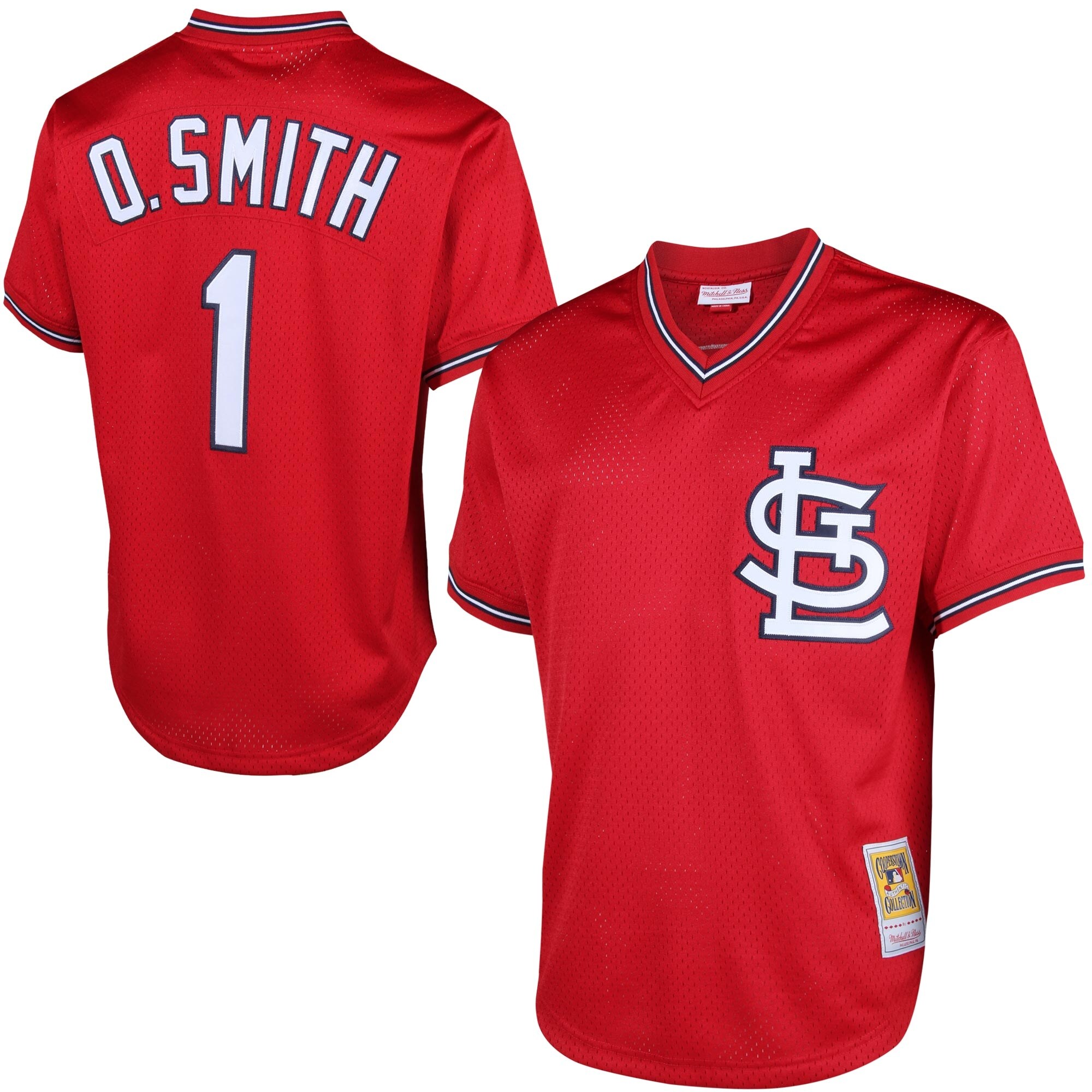 Ozzie Smith St. Louis Cardinals Mitchell & Ness Cooperstown Mesh Batting Practice Jersey - Red - vstockx