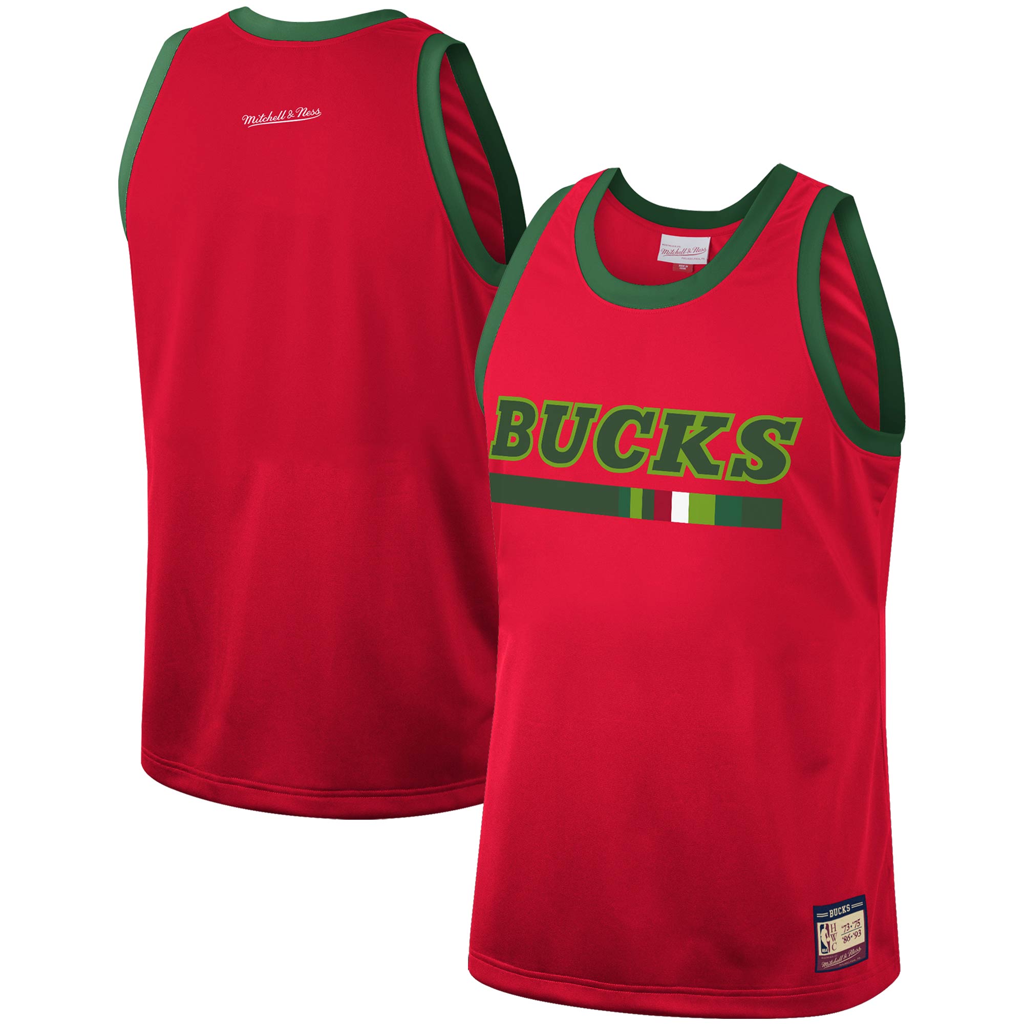 Milwaukee Bucks Mitchell & Ness Hardwood Classics Team Heritage Fashion Jersey - Red - vstockx