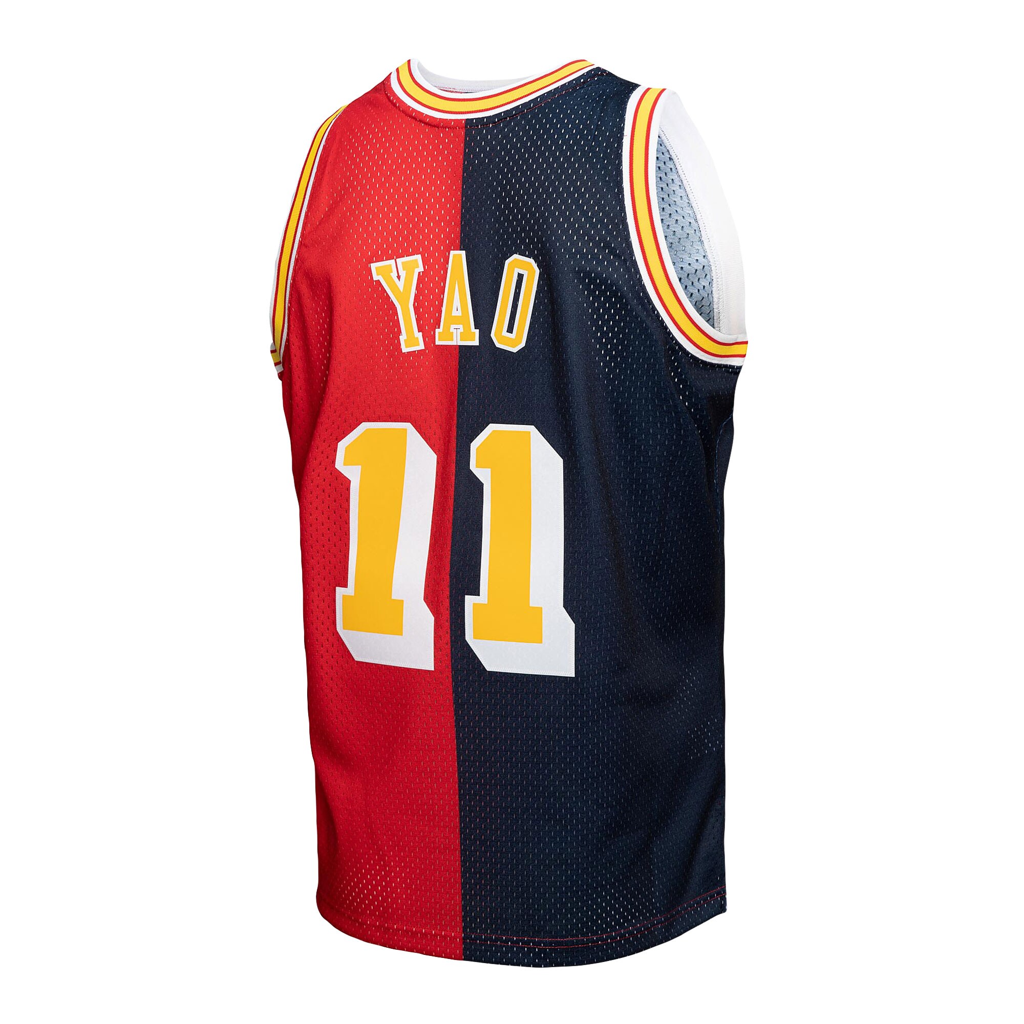 Yao Ming Houston Rockets Mitchell & Ness Hardwood Classics 2004/05 Split Swingman Jersey - Navy/Red - vstockx