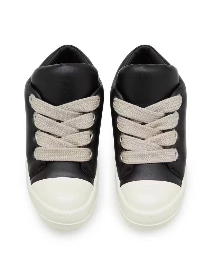Rick Owens Jumbo Lace Padded Sneaks Low Black Milk - vstockx