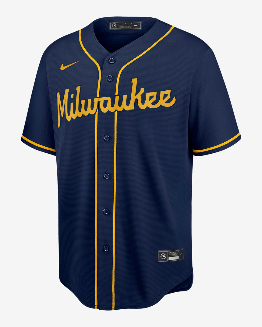 Men's Milwaukee Brewers Navy Alternate Replica Team Jersey - vstockx