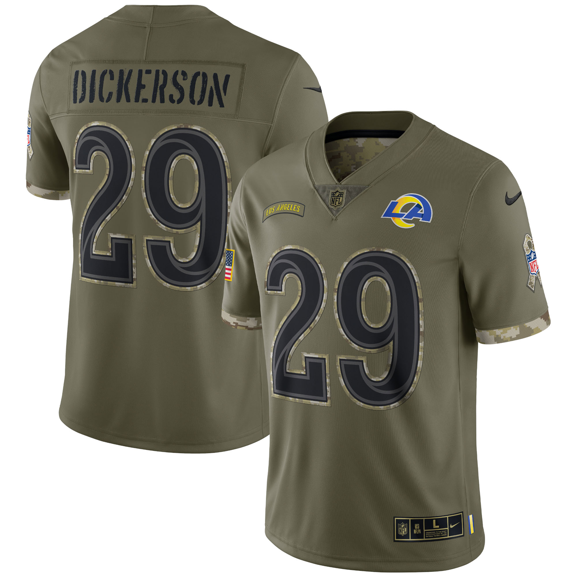 Eric Dickerson Los Angeles Rams 2022 Salute To Service Retired Player Limited Jersey - Olive - vstockx