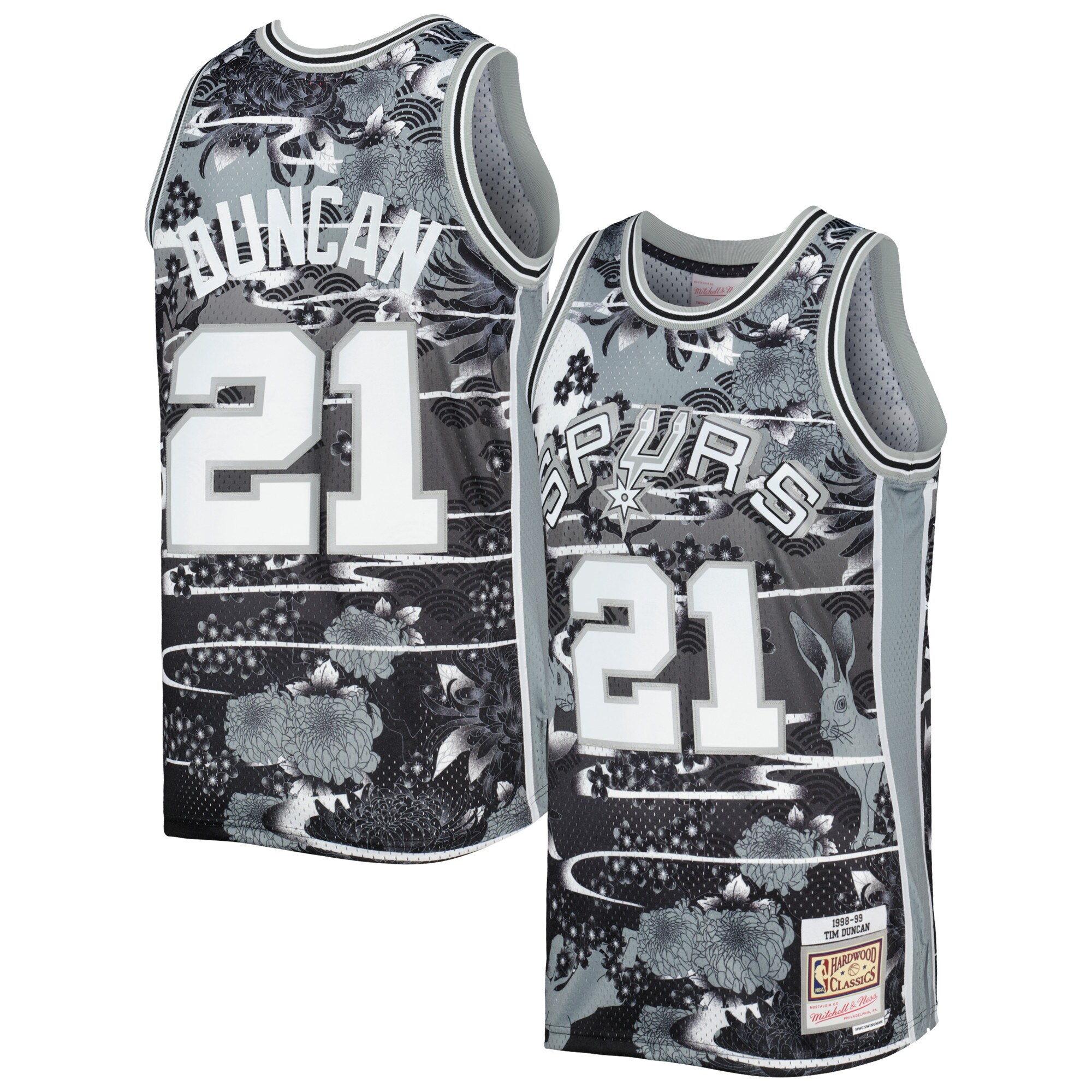 Tim Duncan San Antonio Spurs Mitchell & Ness Hardwood Classics Lunar New Year Swingman Jersey - Silver - vstockx