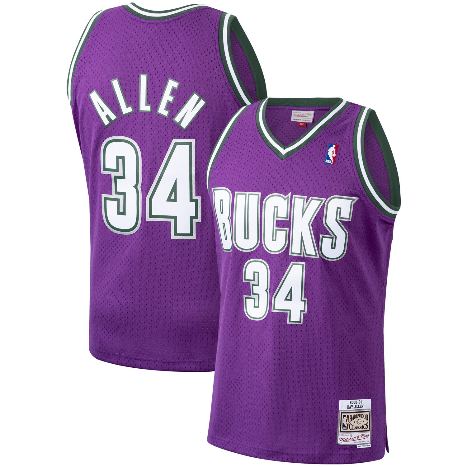 Ray Allen Milwaukee Bucks Mitchell & Ness Hardwood Classics Swingman Jersey - Purple - vstockx