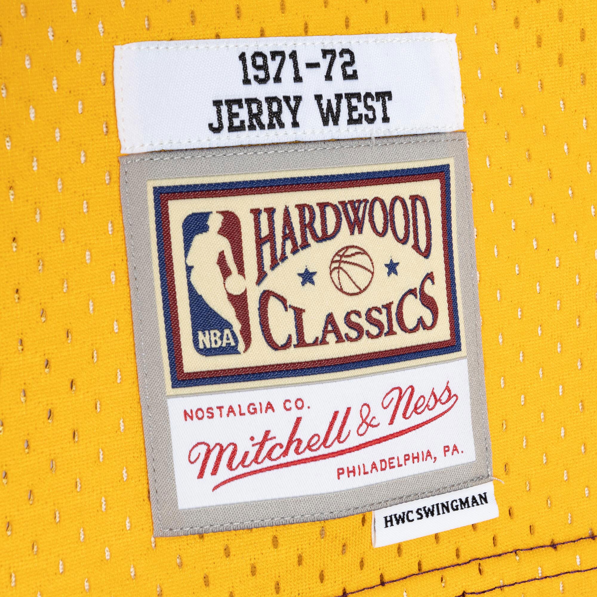 Jerry West Los Angeles Lakers Mitchell & Ness Hardwood Classics 1971/72 Split Swingman Jersey - Purple/Gold - vstockx