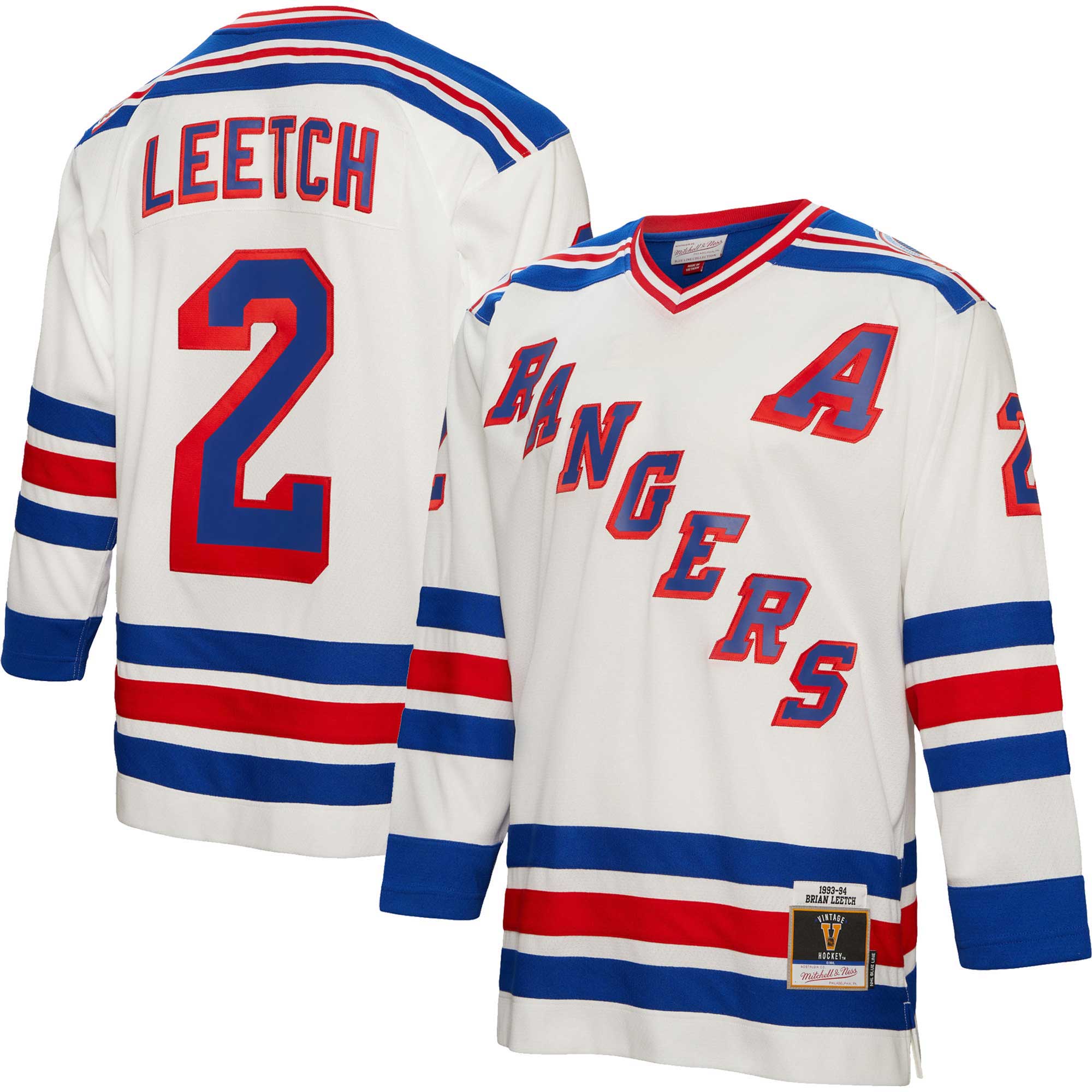 Brian Leetch New York Rangers Mitchell & Ness 1993/94 Alternate Captain Patch Blue Line Player Jersey - White - vstockx