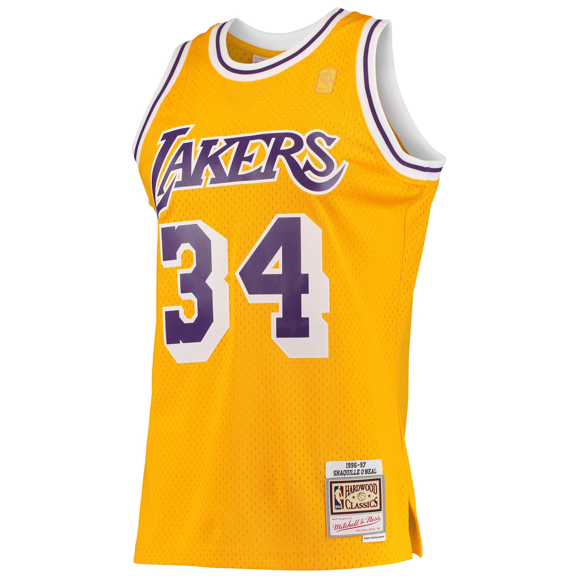 Shaquille O'Neal Los Angeles Lakers Mitchell & Ness Hardwood Classics Swingman Jersey - Gold - vstockx