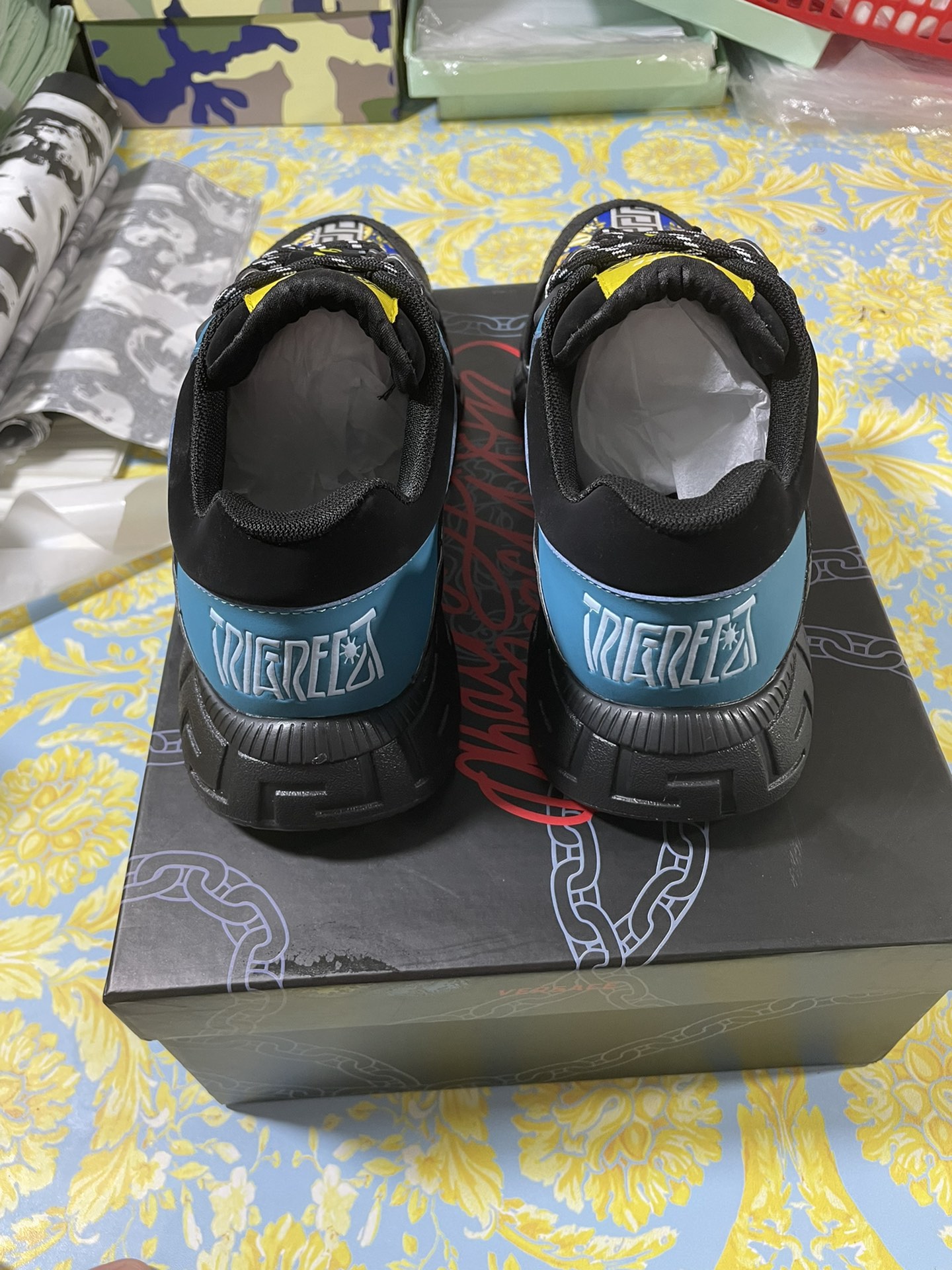 Versace Trigreca Medusa Renaissance Print Blue - vstockx