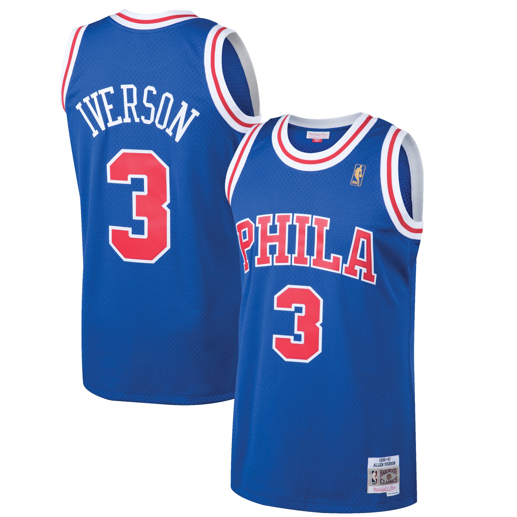 Allen Iverson Philadelphia 76ers Mitchell & Ness Hardwood Classics Swingman Jersey - Royal - vstockx