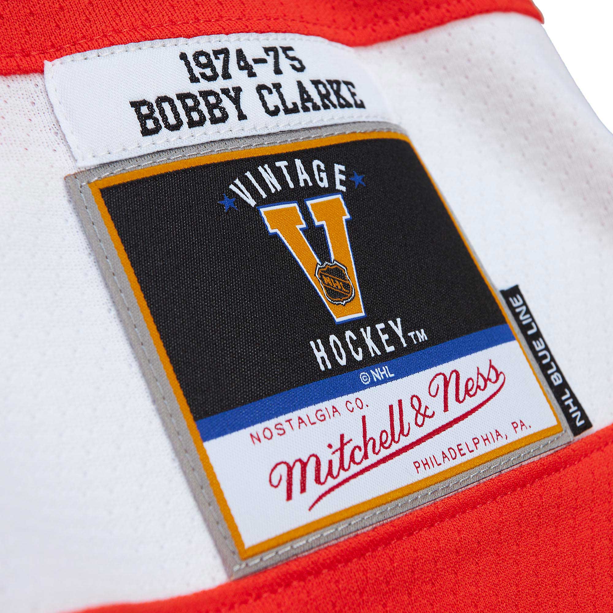 Bobby Clarke Philadelphia Flyers Mitchell & Ness 1974/75 Captain Patch Blue Line Player Jersey - Orange - vstockx