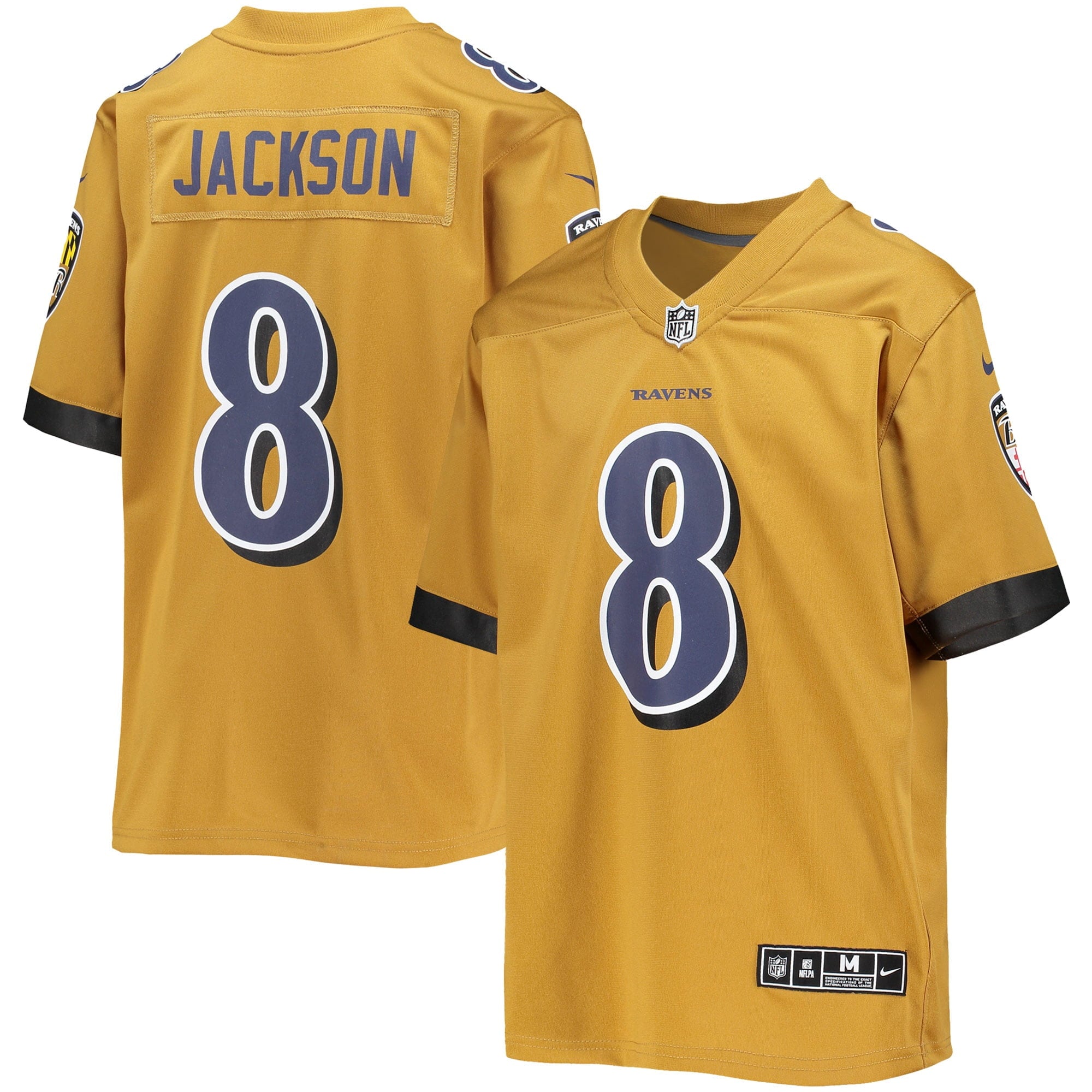 Youth Nike Lamar Jackson Gold Baltimore Ravens Inverted Team Game Jersey - vstockx