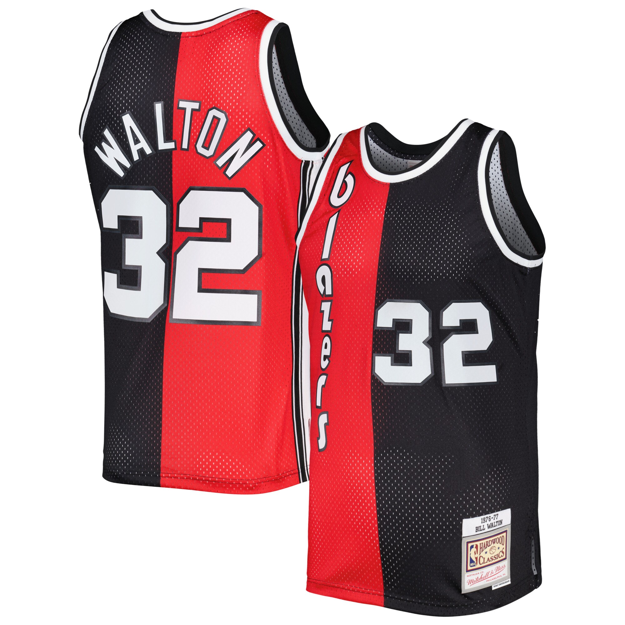 Bill Walton Portland Trail Blazers Mitchell & Ness Hardwood Classics 1976/77 Split Swingman Jersey - Red/Black - vstockx