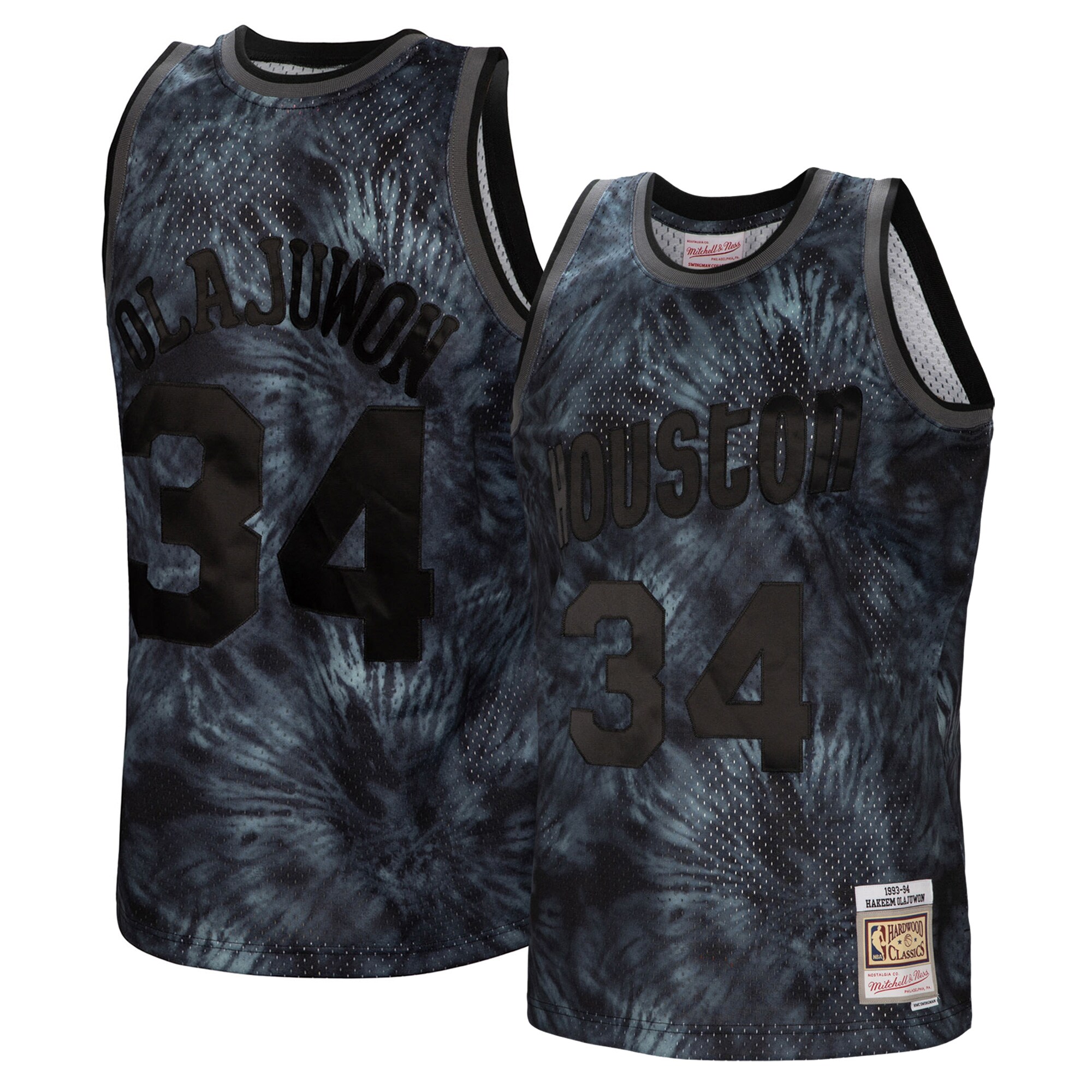 Hakeem Olajuwon Houston Rockets Mitchell & Ness Hardwood Classics 1993/94 Tie-Dye Swingman Jersey - Black - vstockx