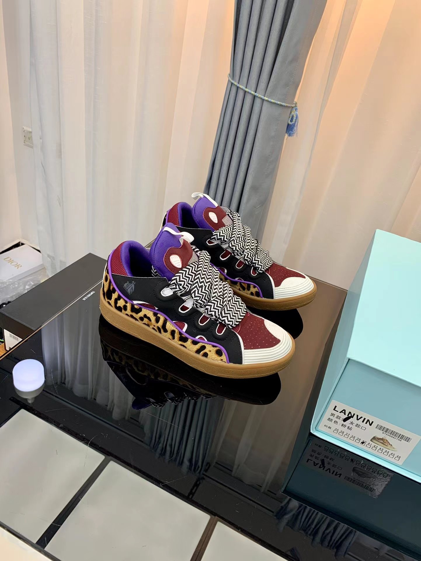 Lanvin Leather Curb Leopard print black - vstockx