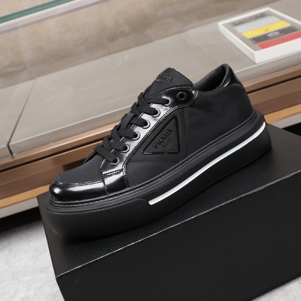Prada Macro Re-Nylon and brushed leather sneakers Black - vstockx