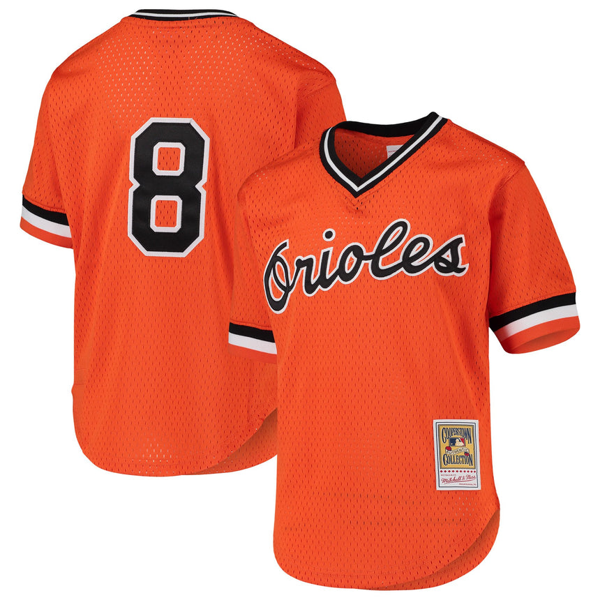 Men's Cal Ripken Jr. Baltimore Orioles Mitchell & Ness Cooperstown Collection Authentic Mesh Batting Practice Jersey - Orange - vstockx