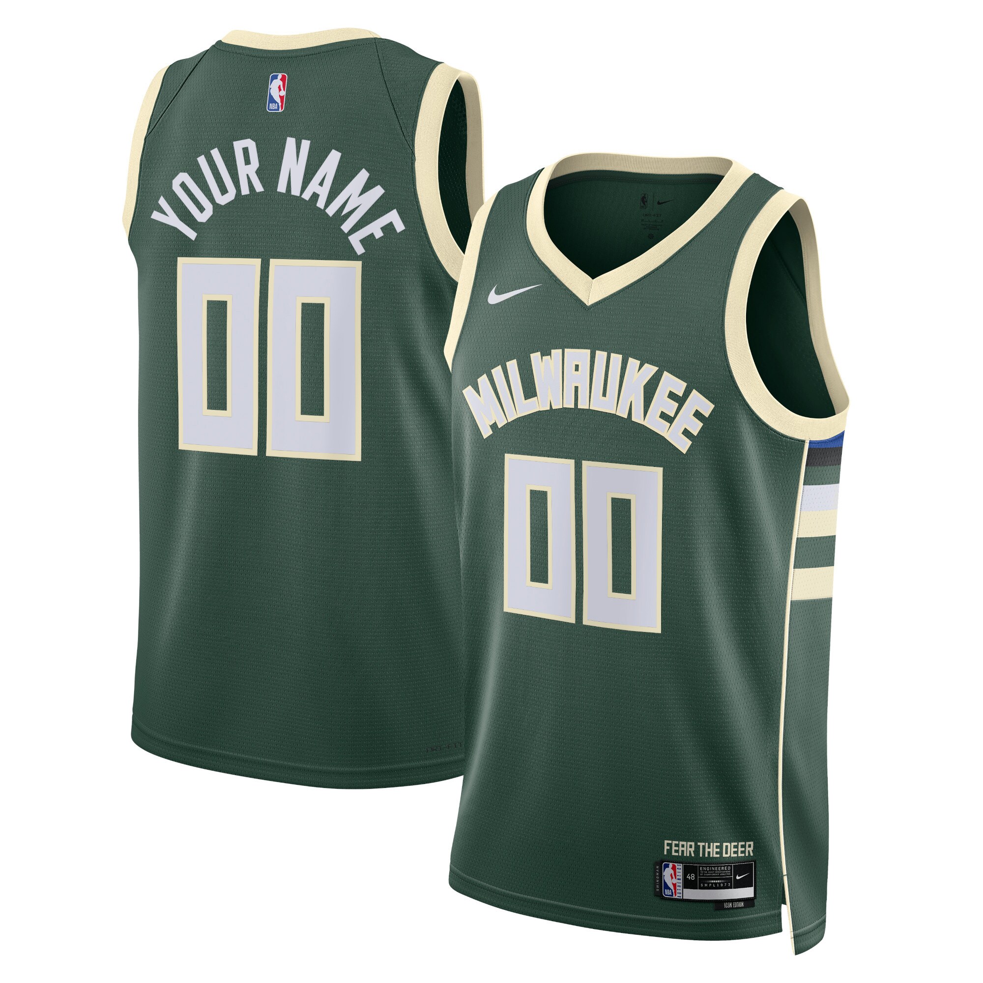 Milwaukee Bucks Nike Unisex Swingman Custom Jersey Hunter Green - Icon Edition - vstockx