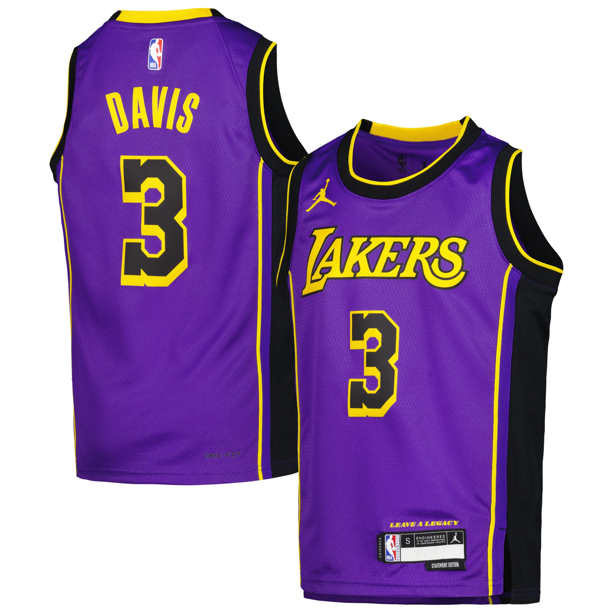 Anthony Davis Los Angeles Lakers Jordans Brand Youth Swingman Jersey - Statement Edition - Purple - vstockx